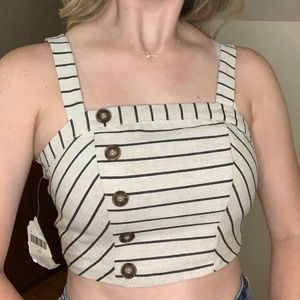 Altar’d State Crop Top that is beige/navy blue with brown buttons! Size M